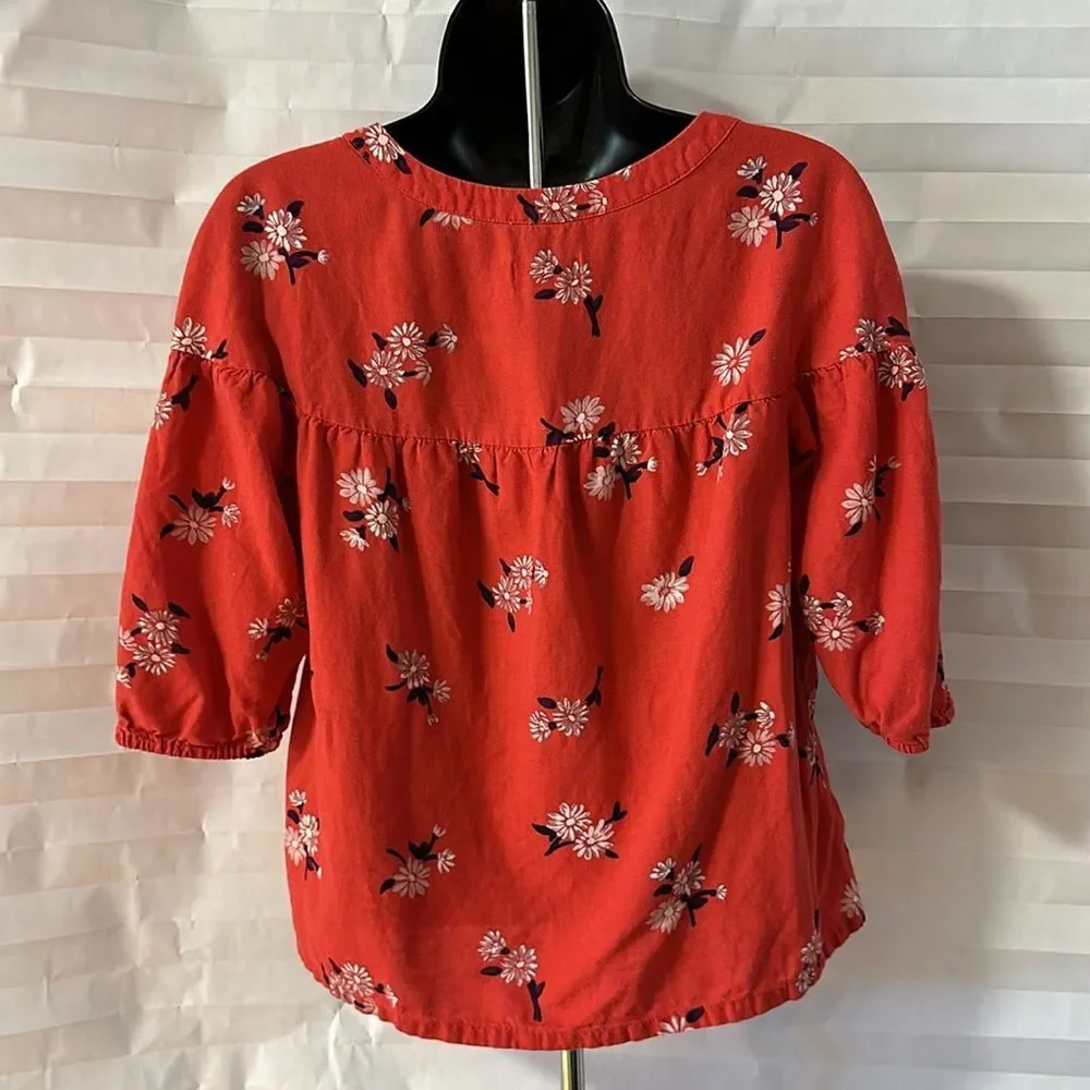 Old Navy Red Floral 3/4 Sleeve Blouse Top Size Large L Casual Women's Shirt